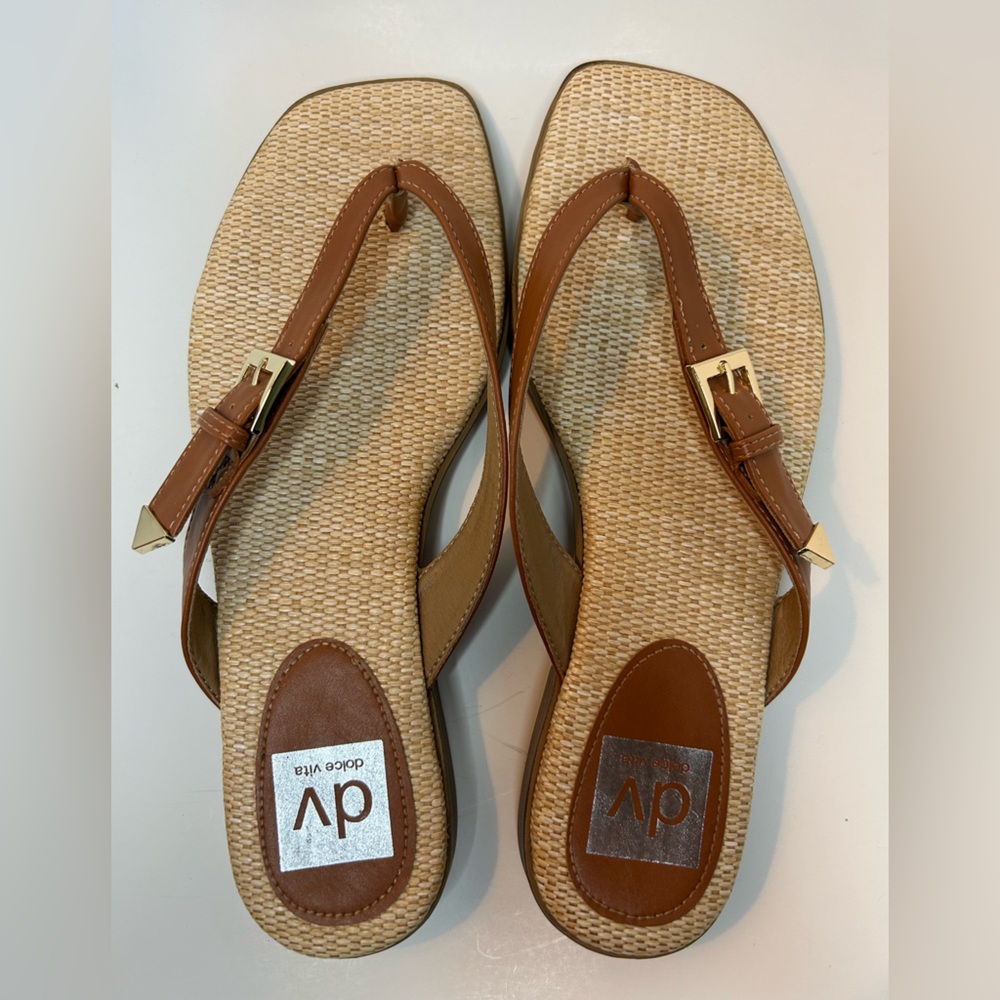 DV Dolce Vita Woven Tan Brown Flat Thong Flip Flop Sandal Size 8